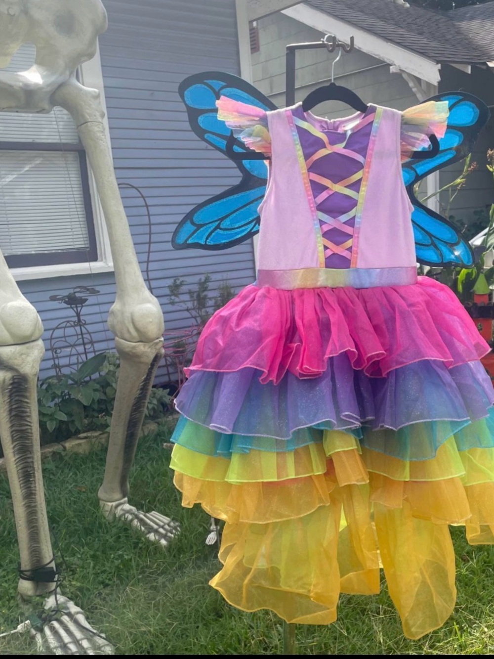 Rainbow Fairy Tulle Costume Dress with Wings - Multicolor